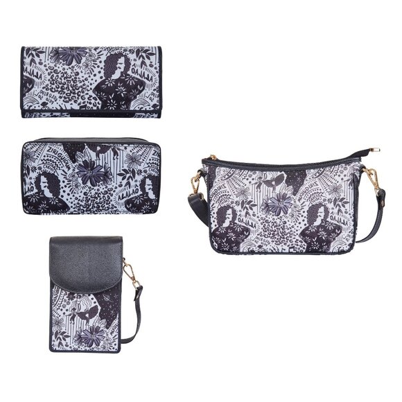 Women’s Nylon Printed 4-Pc Combo–Hobo Bag, Wallet, Phone Wallet, Jewellery Pouch - Picture 1 of 8